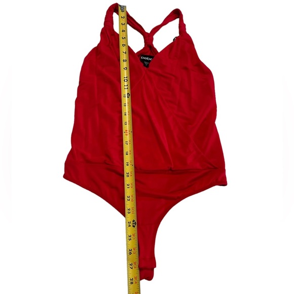 Bebe Red Halter V neck Bodysuit Top Size Small - Picture 12 of 17